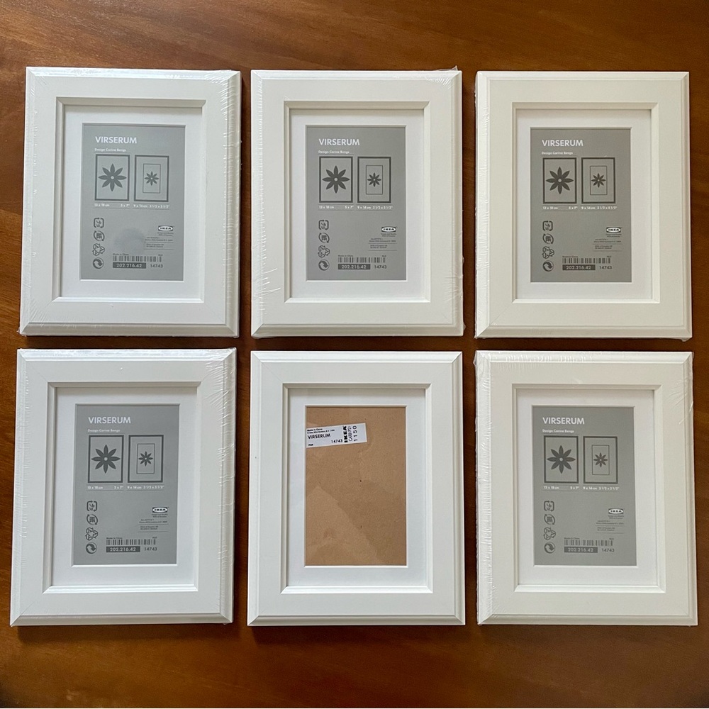 Lot of 6 White IKEA Virserum Picture Frames 5x7 or 4x6 Matted, Support Stand